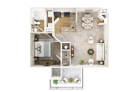 Floor plan for 1 bed, 1 bath, 892 sqft